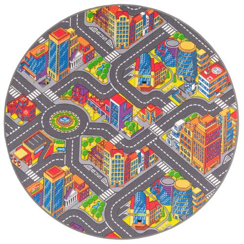 Snapstyle Kinder Straßenteppich 3D Big City Rund mehrfarbig