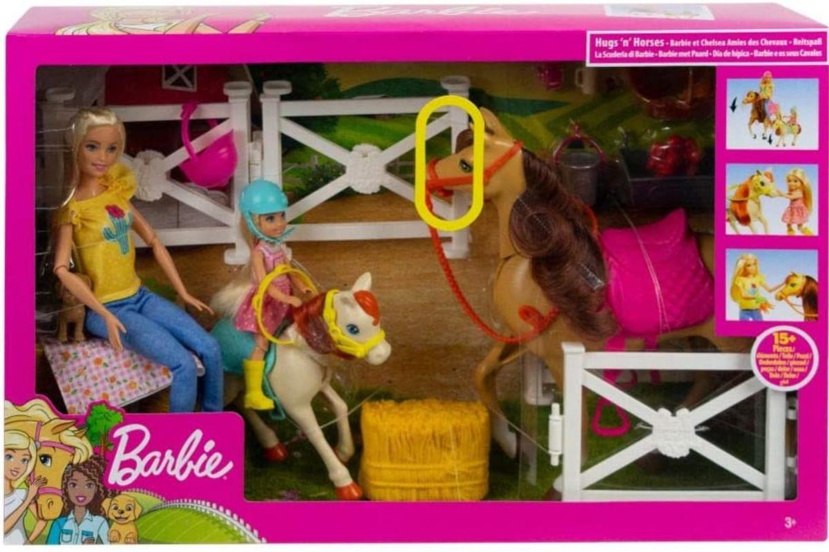 Abweichungen in Verpackung vorbehalten & FJB00 ab 3 Jahren blond Spielzeug ab 3 Jahren ​Skipper Barbie-Puppen-Spielset mit hüpfendem Kinderwagen Reitspaß Spielset mit Barbie Barbie GLL70 